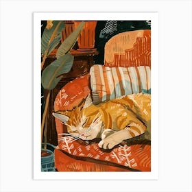 Cat Sleeping On Couch Art Print