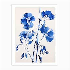 Blue Botanical Sweet Pea 3 Art Print