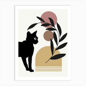 Boho Art Prints Scandi Art Sage Orange Abstract Art Cat Right Art Print