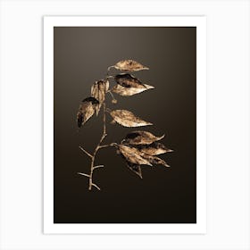 Gold Botanical European Nettle Tree on Chocolate Brown n.0056 Art Print