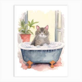 Chartreux Cat In Bathtub Botanical Bathroom 3 Art Print