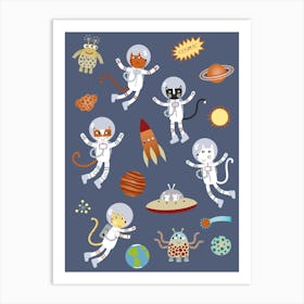 Space Astronaut Kitty Cats Art Print