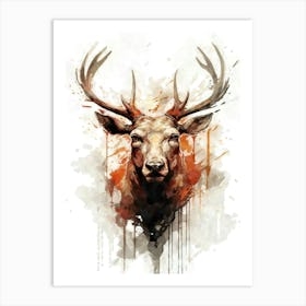 Aesthetic Abstract Watercolor Deer Buck Doe Art Print