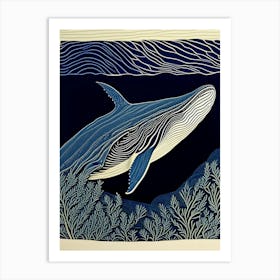 Whale And Coral Linocut Art Print