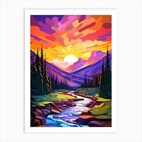 Mount Rainier National Park Retro Pop Art 2 Art Print