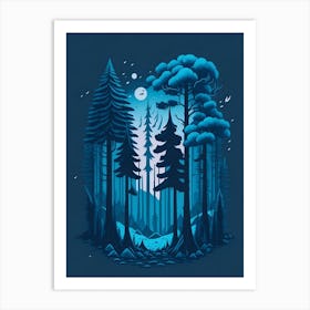 A Fantasy Forest At Night In Blue Theme 54 Art Print