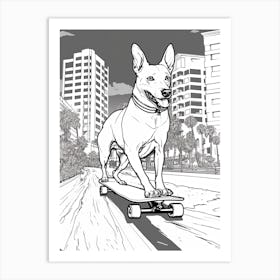 Basenji Dog Skateboarding Line Art 4 Art Print