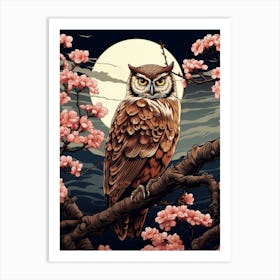 Owl Animal Drawing In The Style Of Ukiyo E 1 Art Print
