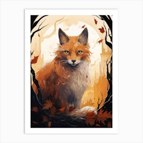 Red Fox Moon Illustration 6 Art Print