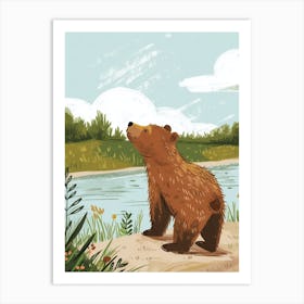 Brown Bear Standing On A Riverbank Storybook Illustration 2 Art Print