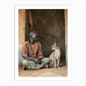 Leopard And A Man Art Print