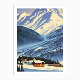 La Plagne, France Ski Resort Vintage Landscape 2 Skiing Poster Art Print