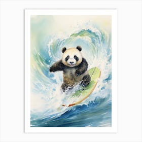 Panda Art Surfing Watercolour 3 Art Print