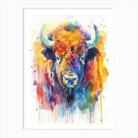 Buffalo Colourful Watercolour 3 Art Print