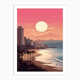 Illustration Of Haeundae Beach Busan South Korea In Pink Tones 2 Art Print