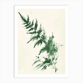 Green Ink Painting Of A Japanese Tassel Fern 4 Art Print