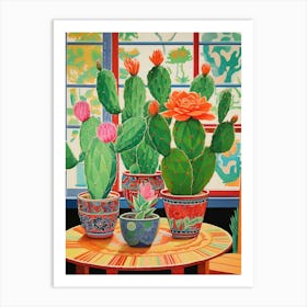 Cactus Painting Maximalist Still Life Opuntia Fragilis Cactus 3 Art Print