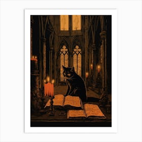 Cat Reading A Book With Candles 2 Art Print
