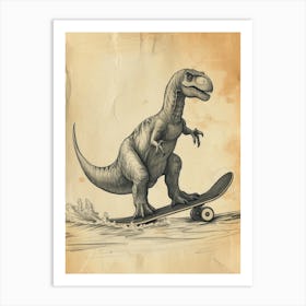 Vintage Apatosaurus Dinosaur On A Skateboard 3 Art Print