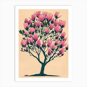 Magnolia Tree Colourful Illustration 4 Art Print