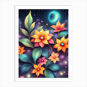 Flowers In The Night Sky Art Print