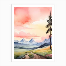 Tranquil Mountains In Minimalist Watercolor Vertical Composition 9 Art Print