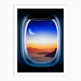 Airplane window with Moon, porthole #2 Art Print