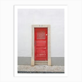 The red door nr. 7 in Ericeira, Portugal - minimalist summer street and travel photography by Christa Stroo Photography Art Print