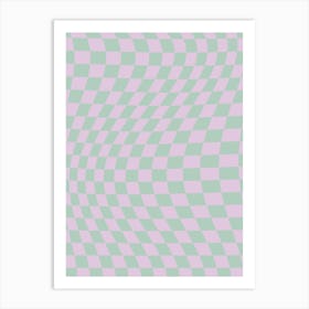 Retro Checkerboard Sage Green And Lilac Art Print