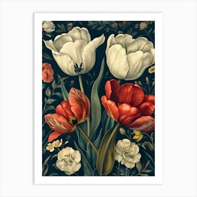 Tulips Inspired By William Morris Art Print