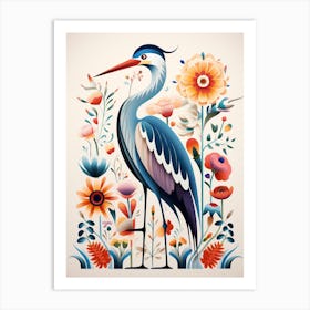 Scandinavian Bird Illustration Great Blue Heron 1 Art Print