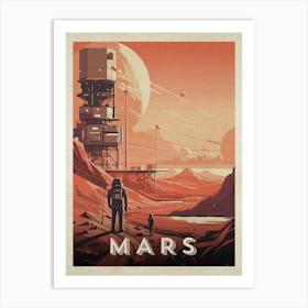 Mars, colony, astronaut — Vintage space poster, retro space art, retrofuturism, retro sci-fi Art Print