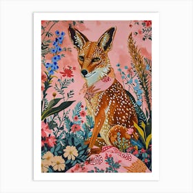 Floral Animal Painting Coyote 1 Art Print