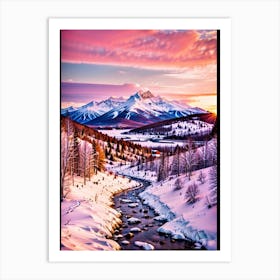 Snowy Mountains At Sunset Art Print