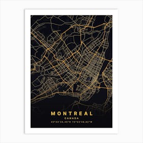 Montreal Quebec Canada Black And Gold Map Art Print