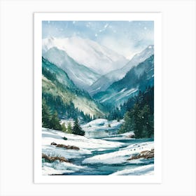 Winter Landscape Watercolor Painting Art Print