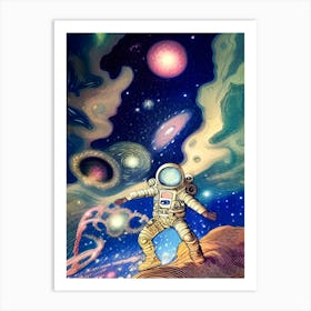 Astronaut Space Dancing Spacecore Cartoon Nasa Galaxy Outer Space Universe Sci Fi Science Fiction Art Print