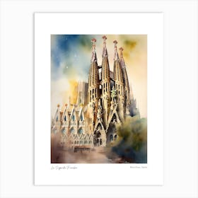 La Sagrada Familia, Barcelona, Spain 1 Watercolour Travel Poster Art Print