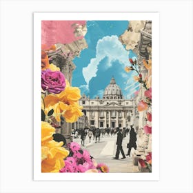 Rome   Floral Retro Collage Style 3 Art Print