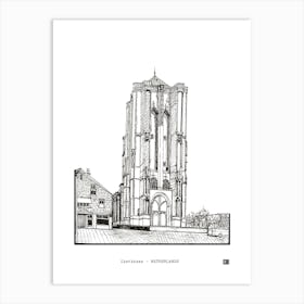 Dikke Toren Zierikzee Netherlands Art Print - Pen & Ink Architecture Drawing - Dutch Architectural Sketch & Travel Gifts Art Print