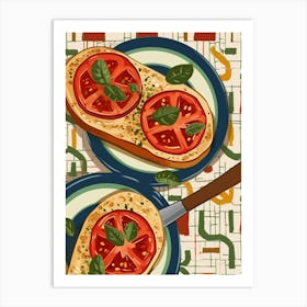 Bruscetta, Tomato & Basil On A Tiled Background 3 Art Print