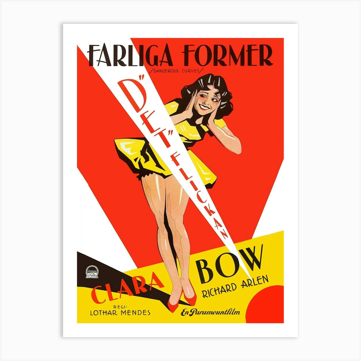 Dangerous Curves, Clara Bow, Drama, Swedish Movie Poster, 1929 Art Print by Vintage Spirit