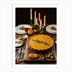 A Thanksgiving Feast Laid Out On A Rustic Wooden Table Is The Centerpiece Of An Epicurean Visual S (4) Art Print