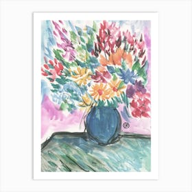 Colorful Bouquet - hand painted watercolor vertical floral flowers living room kitchen Art Print