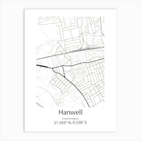 Hanwell,United Kingdom Minimalist Map Art Print