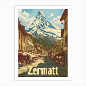 Aihrgdesign A Retro Travel Poster For Zermatt 1 Art Print