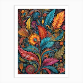 Colorful Leaves And Flowers Art Print