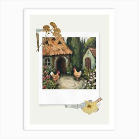 Scrapbook Cottage Chickens Fairycore Painting 4 Art Print