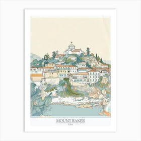 Mount Baker Usa Color Line Drawing 3 Poster Art Print