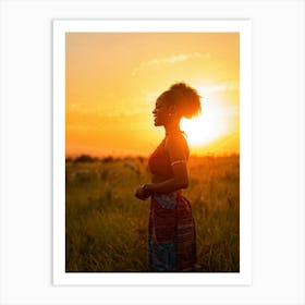 African Woman Captures The Essence Of Joy Bathed In The Warm Glow Of A Summer Sunset Her Silhouett (2) Art Print